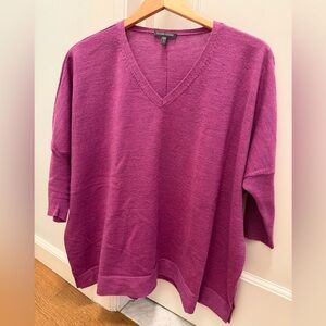 Eileen Fisher V-Neck Sweater XS Merino Wool Rich Purple Berry